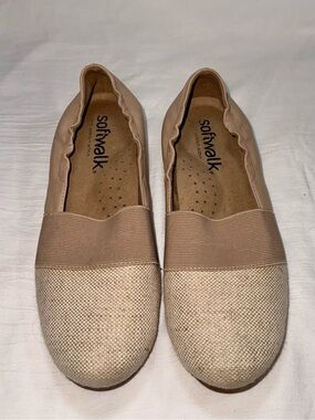 SoftWalk Beige Canvas & Elastic Slip-On Flats